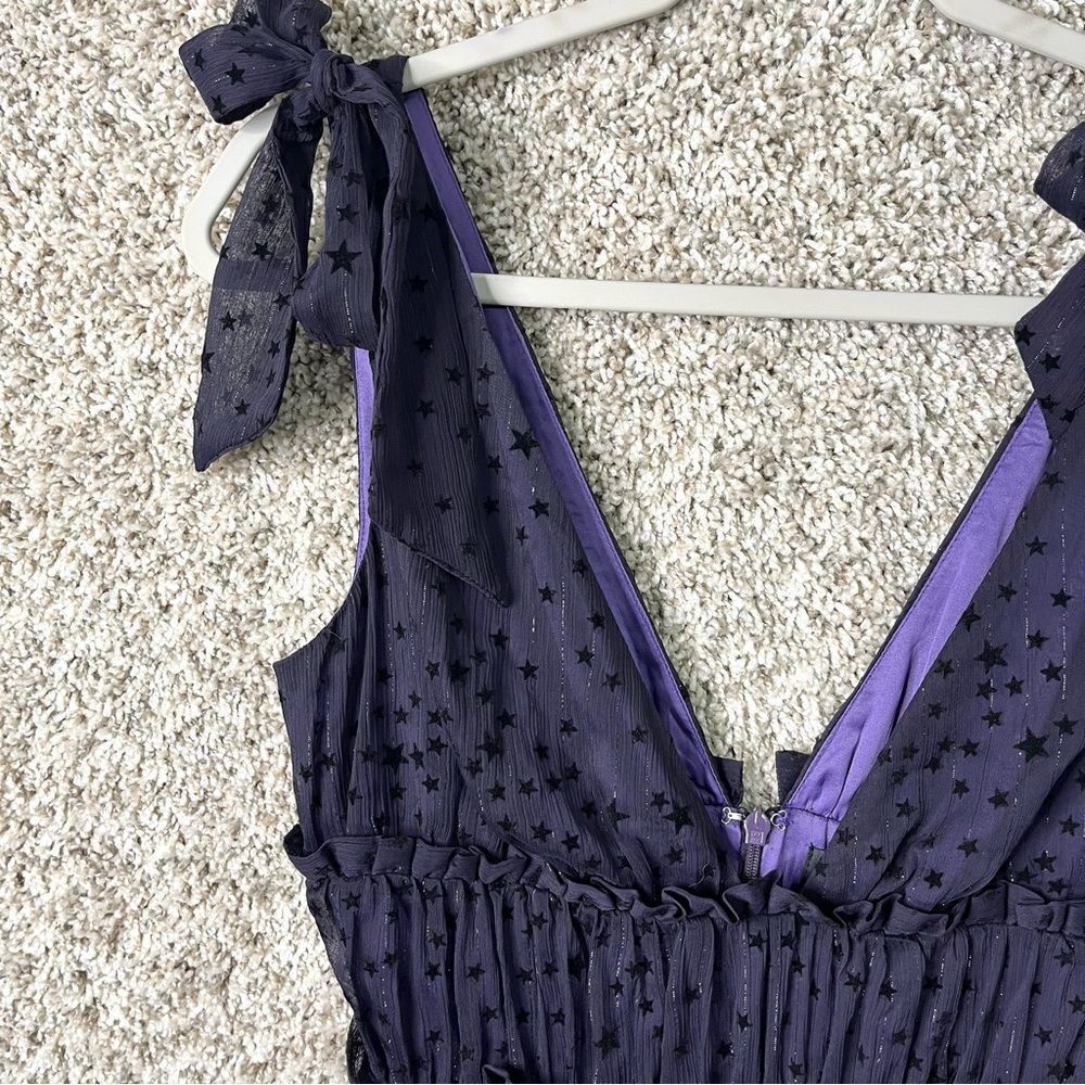 Majorelle Dress Women’s XS Emmalyn Purple/Black Velvet Stars Bow Straps V-Neck - Picture 3 of 11